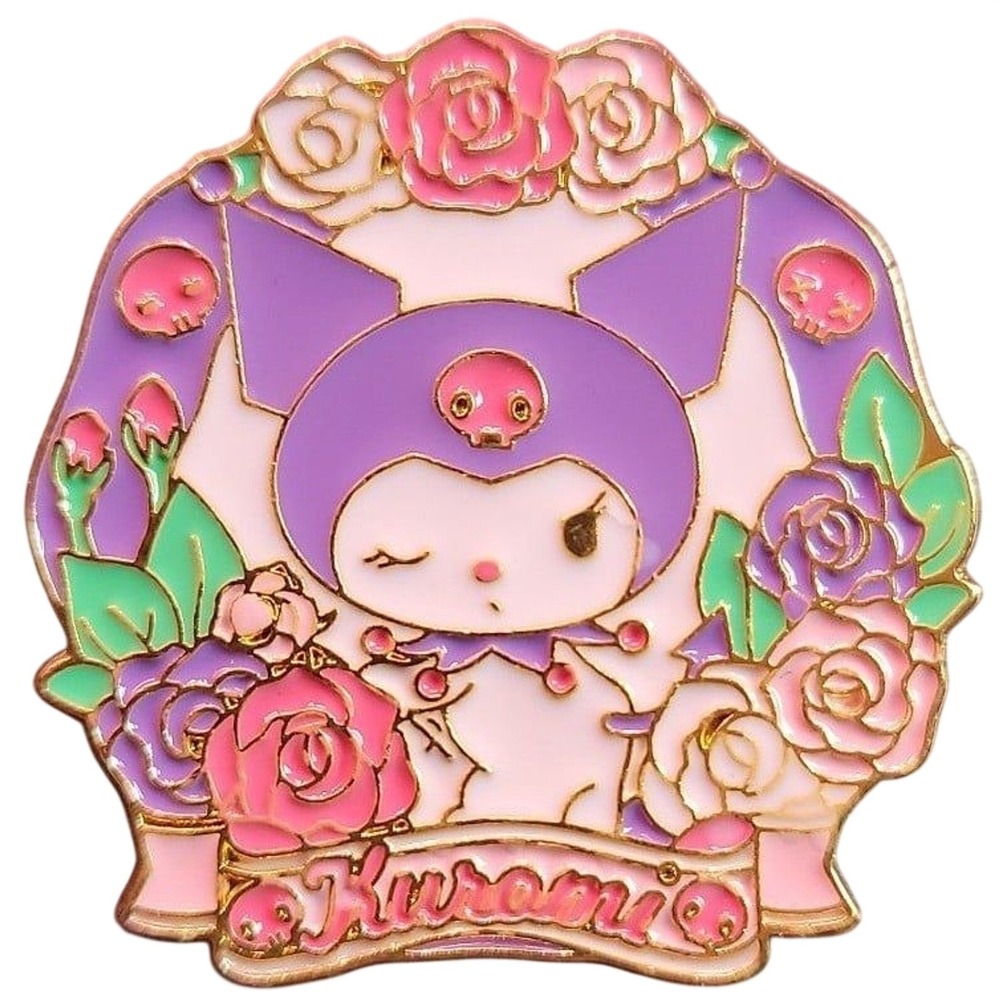 Kuromi Enamel Pin Purple‎ Skull Roses Winking Cute Kawaii Anime Style